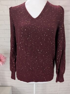 Loft V-Neck Sequin Knit Sweater